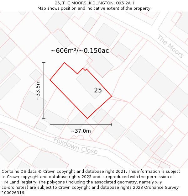 25, THE MOORS, KIDLINGTON, OX5 2AH: Plot and title map