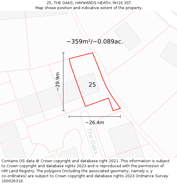 25, THE OAKS, HAYWARDS HEATH, RH16 3ST: Plot and title map