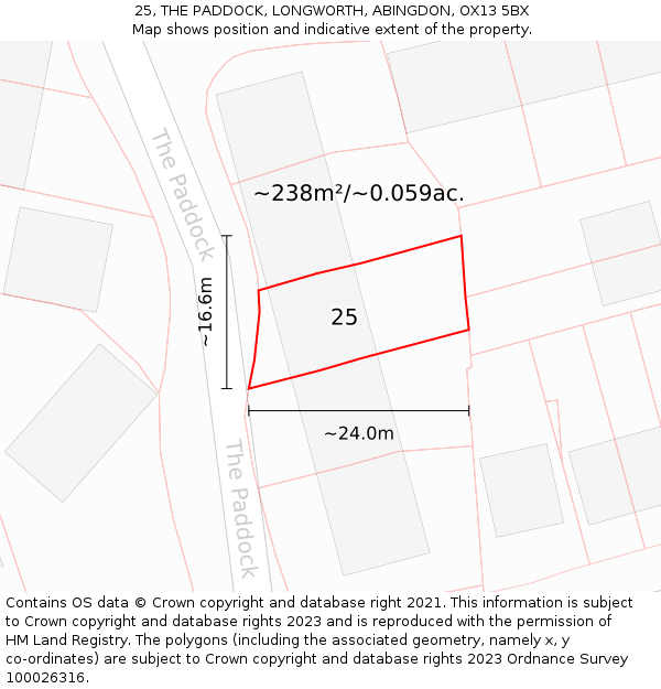 25, THE PADDOCK, LONGWORTH, ABINGDON, OX13 5BX: Plot and title map