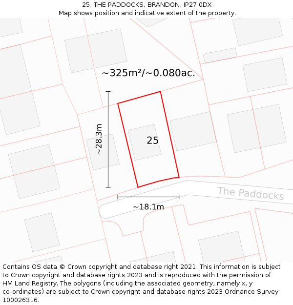 25, THE PADDOCKS, BRANDON, IP27 0DX: Plot and title map