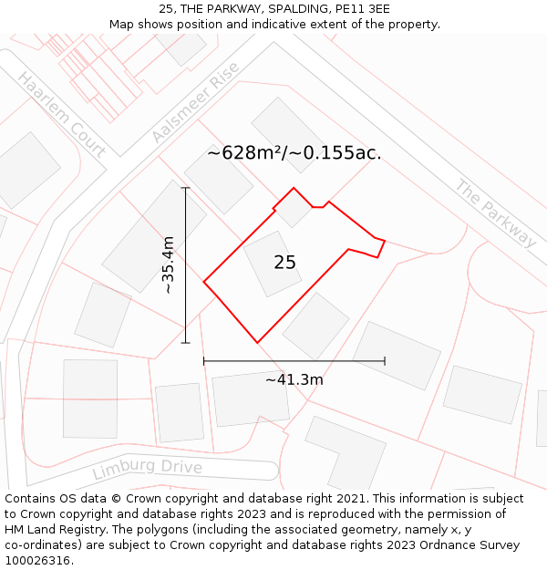 25, THE PARKWAY, SPALDING, PE11 3EE: Plot and title map