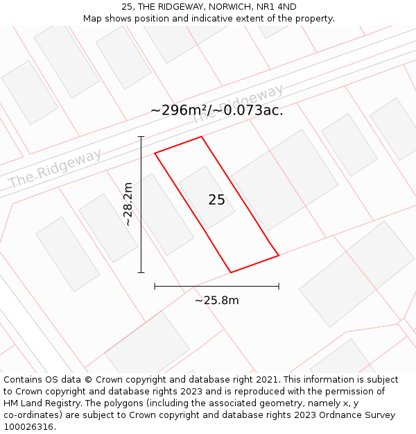 25, THE RIDGEWAY, NORWICH, NR1 4ND: Plot and title map