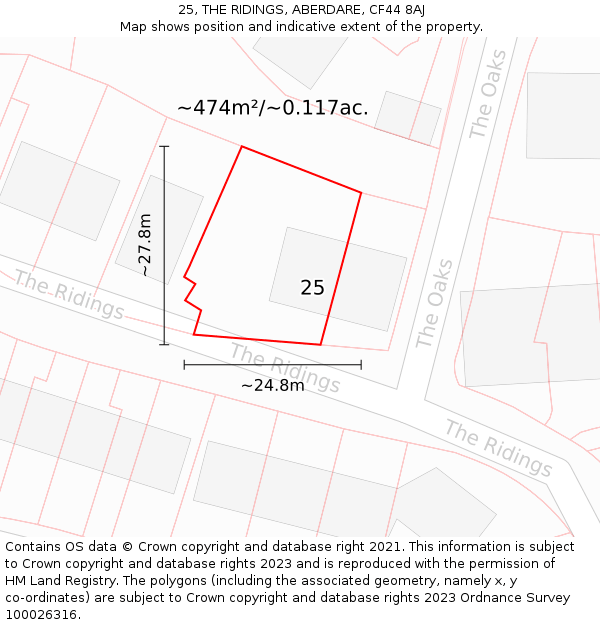 25, THE RIDINGS, ABERDARE, CF44 8AJ: Plot and title map