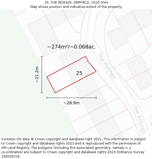 25, THE RIDINGS, DRIFFIELD, YO25 5NH: Plot and title map