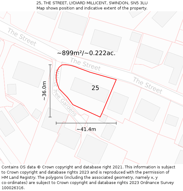 25, THE STREET, LYDIARD MILLICENT, SWINDON, SN5 3LU: Plot and title map