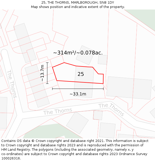 25, THE THORNS, MARLBOROUGH, SN8 1DY: Plot and title map