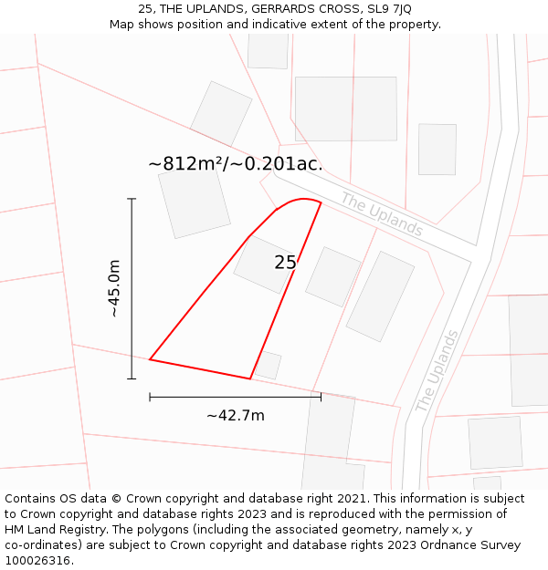 25, THE UPLANDS, GERRARDS CROSS, SL9 7JQ: Plot and title map