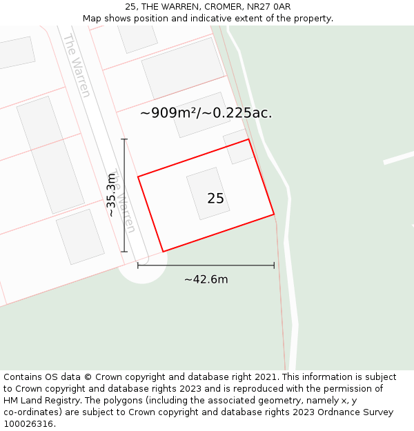 25, THE WARREN, CROMER, NR27 0AR: Plot and title map