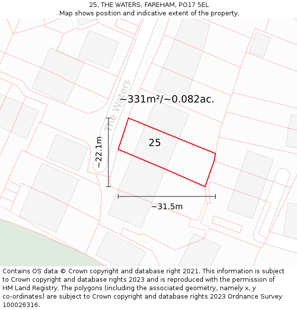 25, THE WATERS, FAREHAM, PO17 5EL: Plot and title map