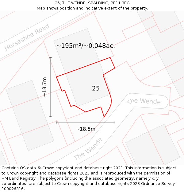 25, THE WENDE, SPALDING, PE11 3EG: Plot and title map