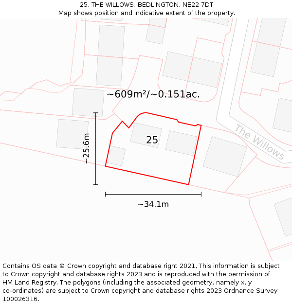 25, THE WILLOWS, BEDLINGTON, NE22 7DT: Plot and title map