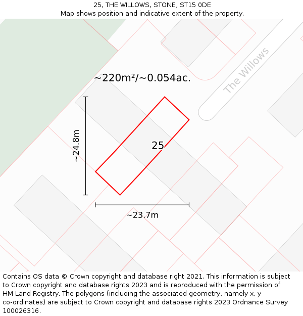 25, THE WILLOWS, STONE, ST15 0DE: Plot and title map