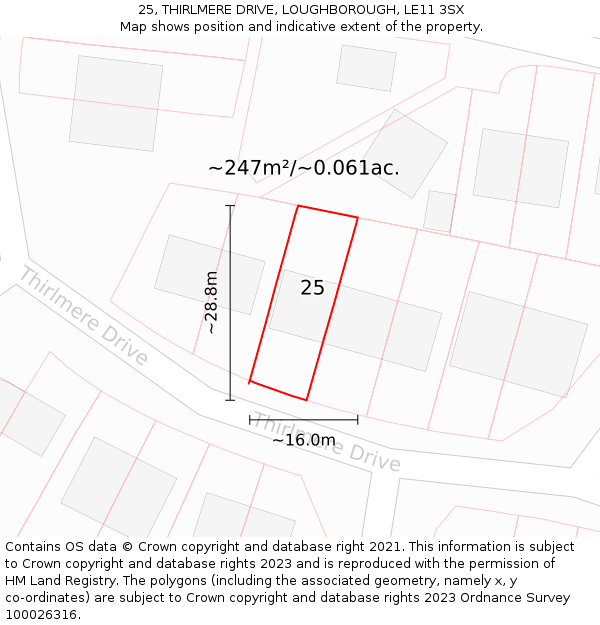 25, THIRLMERE DRIVE, LOUGHBOROUGH, LE11 3SX: Plot and title map