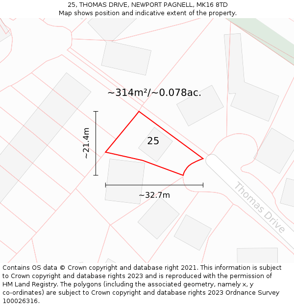 25, THOMAS DRIVE, NEWPORT PAGNELL, MK16 8TD: Plot and title map