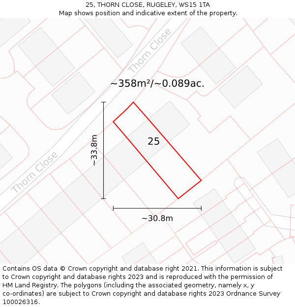 25, THORN CLOSE, RUGELEY, WS15 1TA: Plot and title map