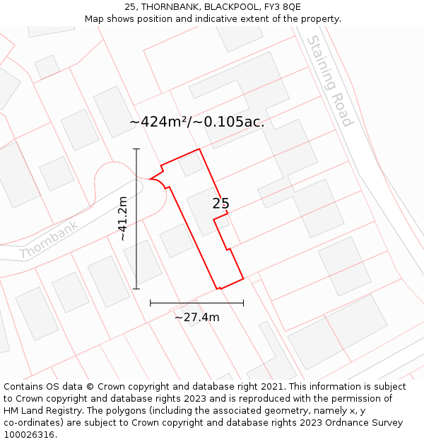 25, THORNBANK, BLACKPOOL, FY3 8QE: Plot and title map