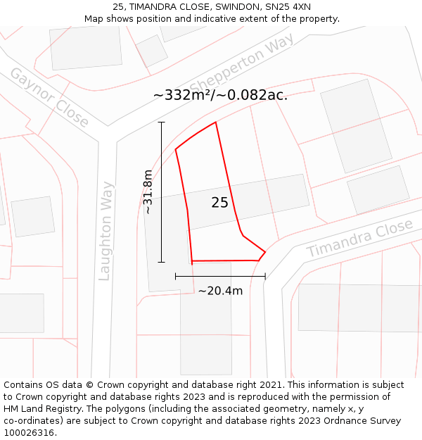 25, TIMANDRA CLOSE, SWINDON, SN25 4XN: Plot and title map