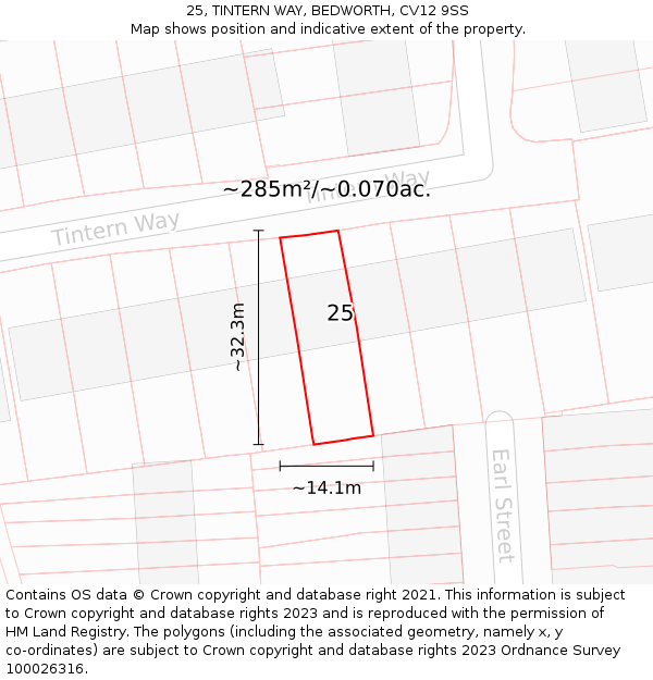 25, TINTERN WAY, BEDWORTH, CV12 9SS: Plot and title map