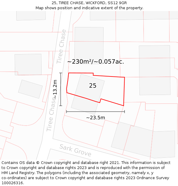 25, TIREE CHASE, WICKFORD, SS12 9GR: Plot and title map