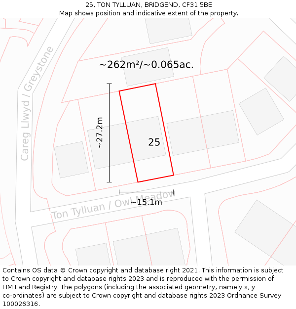 25, TON TYLLUAN, BRIDGEND, CF31 5BE: Plot and title map