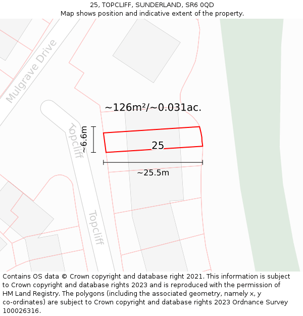 25, TOPCLIFF, SUNDERLAND, SR6 0QD: Plot and title map