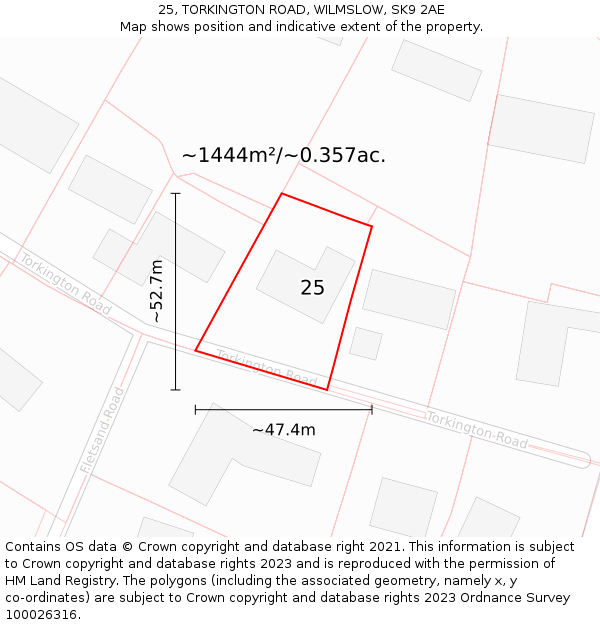 25, TORKINGTON ROAD, WILMSLOW, SK9 2AE: Plot and title map