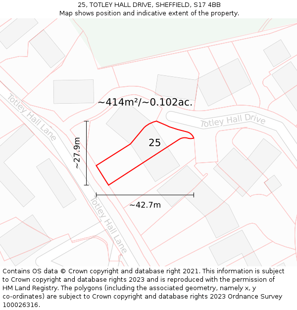 25, TOTLEY HALL DRIVE, SHEFFIELD, S17 4BB: Plot and title map