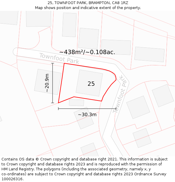 25, TOWNFOOT PARK, BRAMPTON, CA8 1RZ: Plot and title map