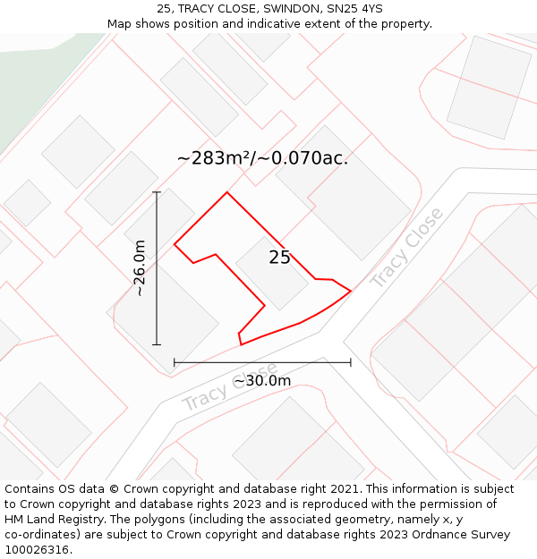 25, TRACY CLOSE, SWINDON, SN25 4YS: Plot and title map