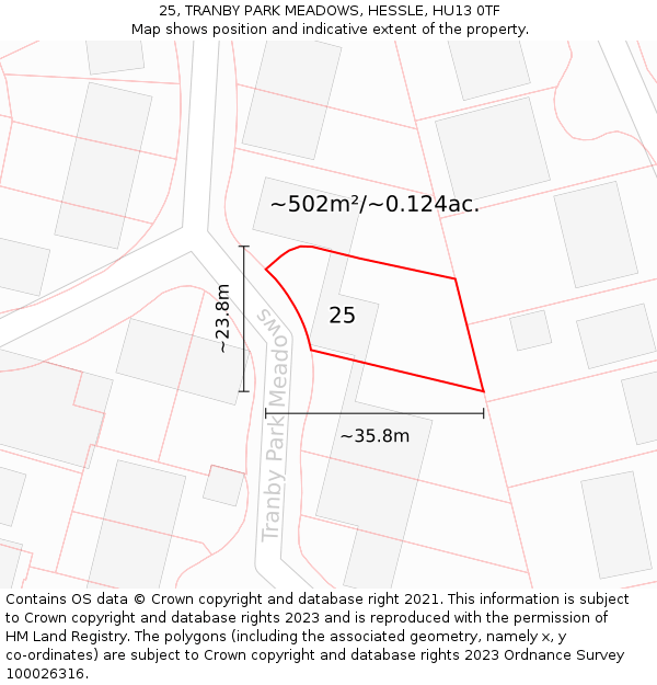 25, TRANBY PARK MEADOWS, HESSLE, HU13 0TF: Plot and title map