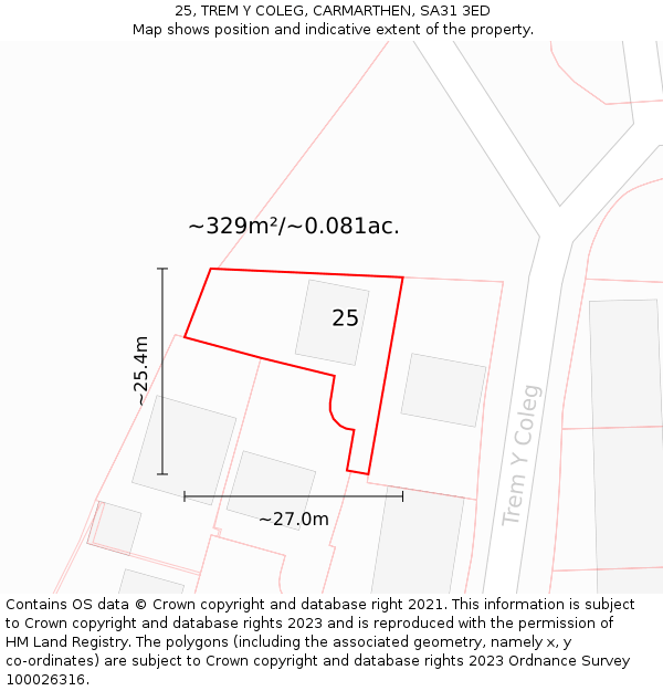 25, TREM Y COLEG, CARMARTHEN, SA31 3ED: Plot and title map