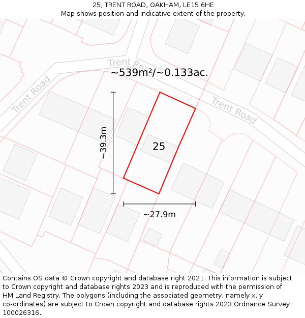 25, TRENT ROAD, OAKHAM, LE15 6HE: Plot and title map