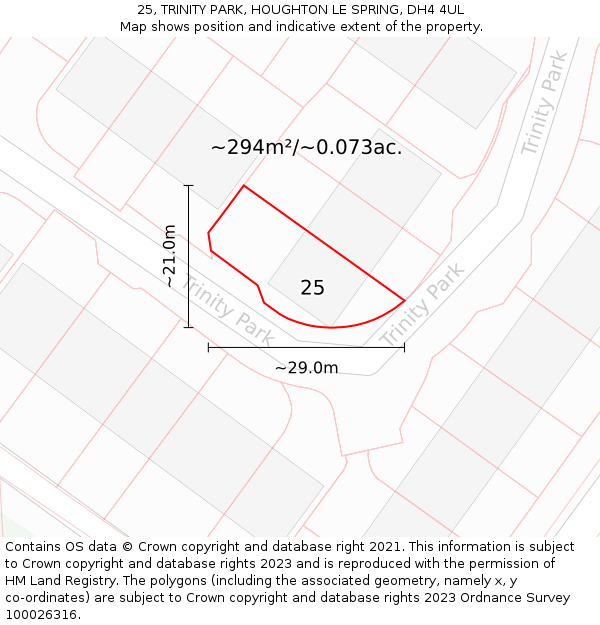 25, TRINITY PARK, HOUGHTON LE SPRING, DH4 4UL: Plot and title map