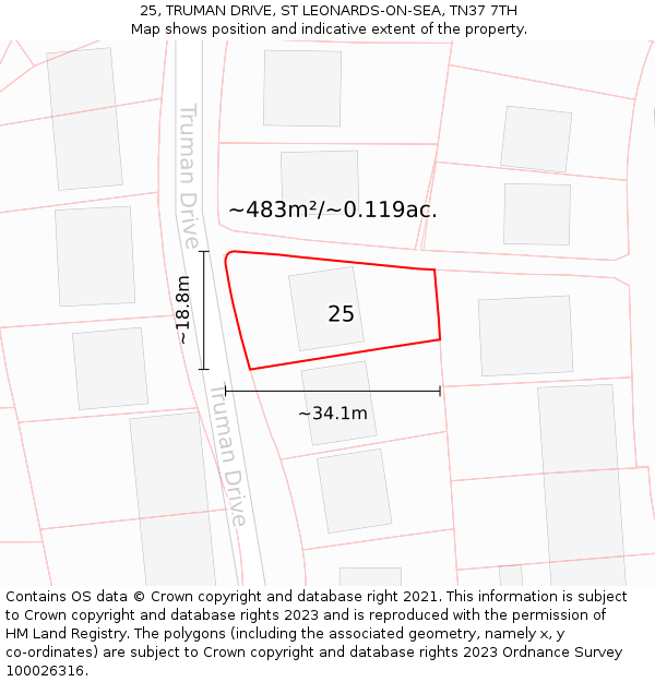 25, TRUMAN DRIVE, ST LEONARDS-ON-SEA, TN37 7TH: Plot and title map