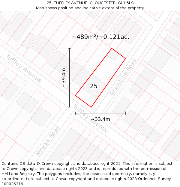 25, TUFFLEY AVENUE, GLOUCESTER, GL1 5LS: Plot and title map