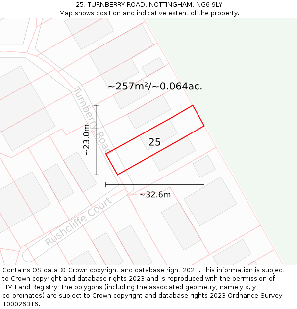 25, TURNBERRY ROAD, NOTTINGHAM, NG6 9LY: Plot and title map