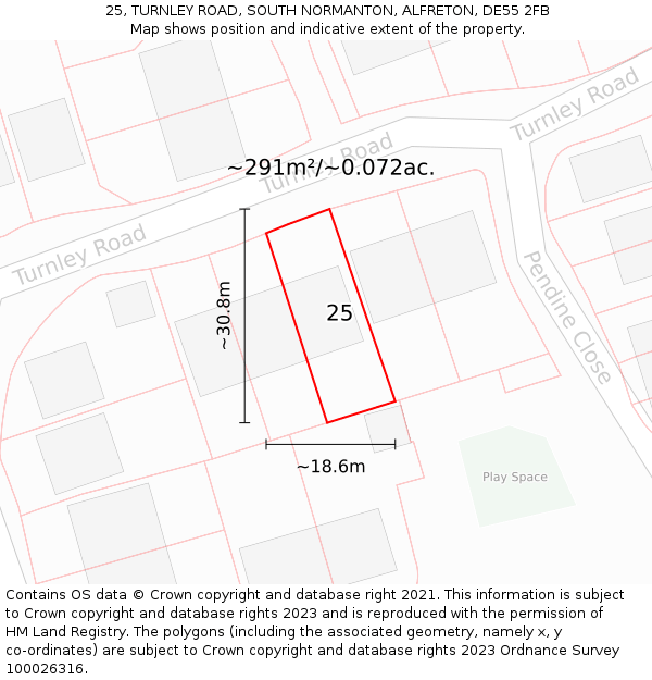 25, TURNLEY ROAD, SOUTH NORMANTON, ALFRETON, DE55 2FB: Plot and title map