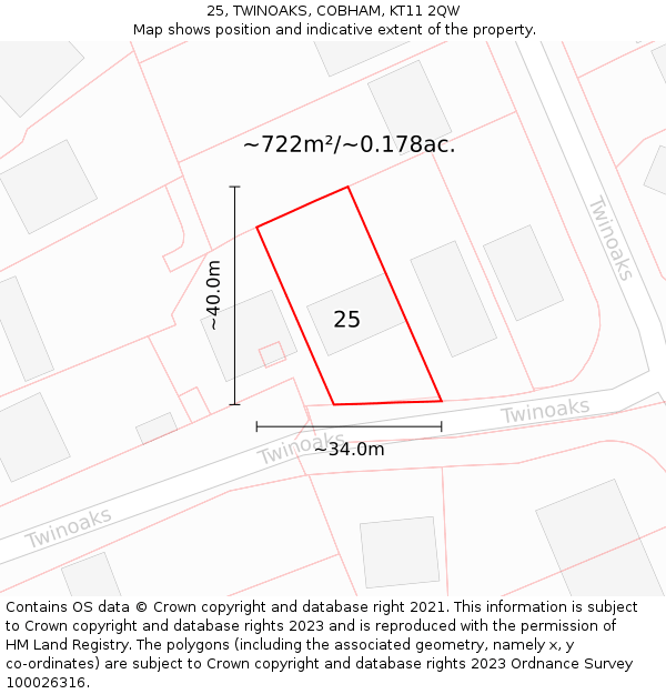 25, TWINOAKS, COBHAM, KT11 2QW: Plot and title map