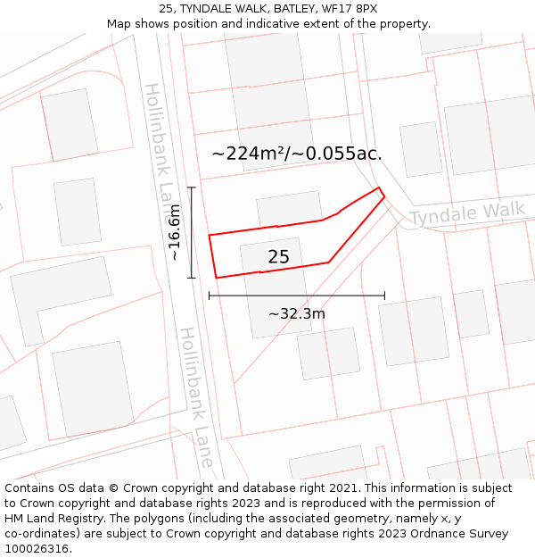 25, TYNDALE WALK, BATLEY, WF17 8PX: Plot and title map