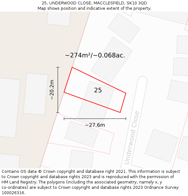 25, UNDERWOOD CLOSE, MACCLESFIELD, SK10 3QD: Plot and title map