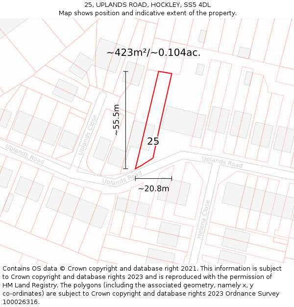 25, UPLANDS ROAD, HOCKLEY, SS5 4DL: Plot and title map