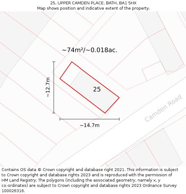 25, UPPER CAMDEN PLACE, BATH, BA1 5HX: Plot and title map