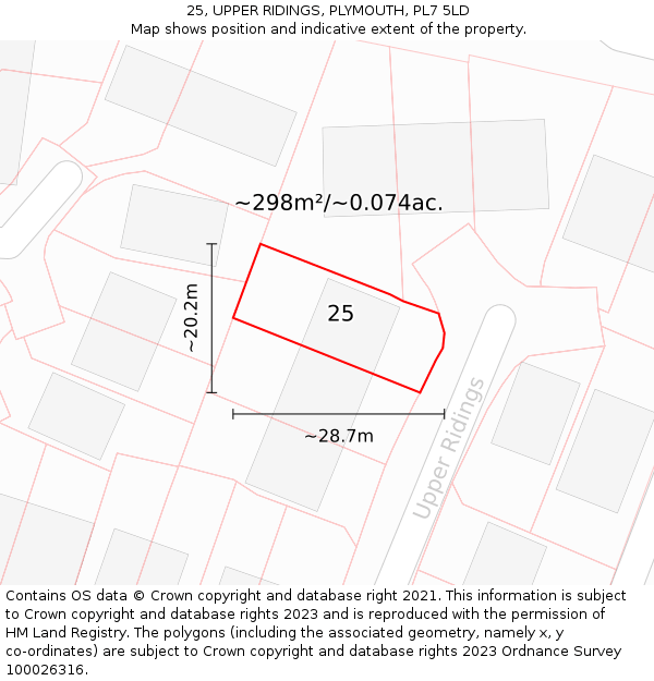 25, UPPER RIDINGS, PLYMOUTH, PL7 5LD: Plot and title map