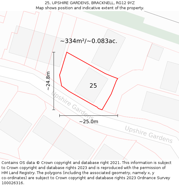 25, UPSHIRE GARDENS, BRACKNELL, RG12 9YZ: Plot and title map