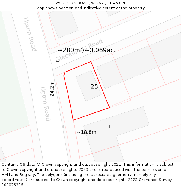 25, UPTON ROAD, WIRRAL, CH46 0PE: Plot and title map