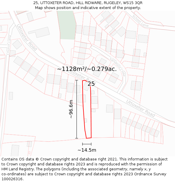 25, UTTOXETER ROAD, HILL RIDWARE, RUGELEY, WS15 3QR: Plot and title map