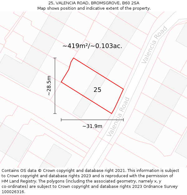 25, VALENCIA ROAD, BROMSGROVE, B60 2SA: Plot and title map