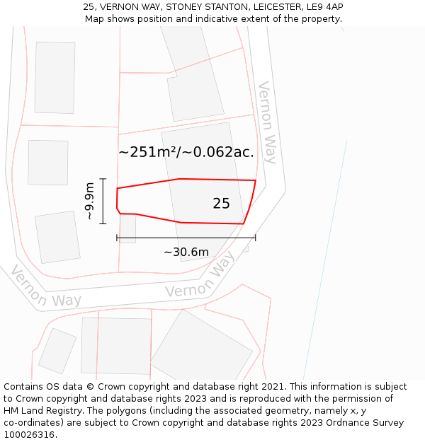 25, VERNON WAY, STONEY STANTON, LEICESTER, LE9 4AP: Plot and title map