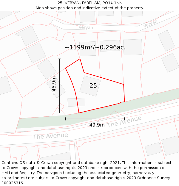 25, VERYAN, FAREHAM, PO14 1NN: Plot and title map