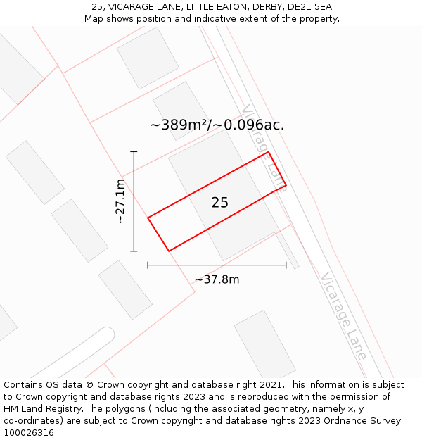 25, VICARAGE LANE, LITTLE EATON, DERBY, DE21 5EA: Plot and title map